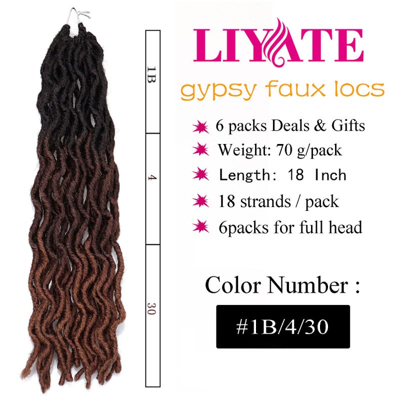 Liyate 18 Inch Goddess Faux locs Crochet Hair 6 Packs/Lot Soft Gypsy Locs Wavy Crochet Braids Dreadlocks 3Tone Curly Wavy Twist Braiding Hair Extensions African Roots Braidï¼ˆ# 1B/4/30#) - Image 2